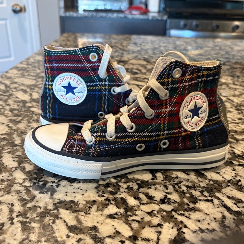 Plaid and camo converse